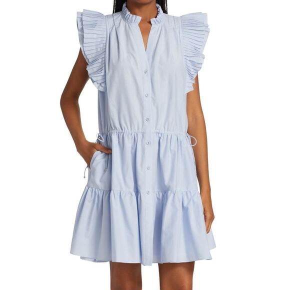 NEW Magali Pascal Louisa Tiered Mini Dress in Hydrangea Blue Size Large - Picture 1 of 13